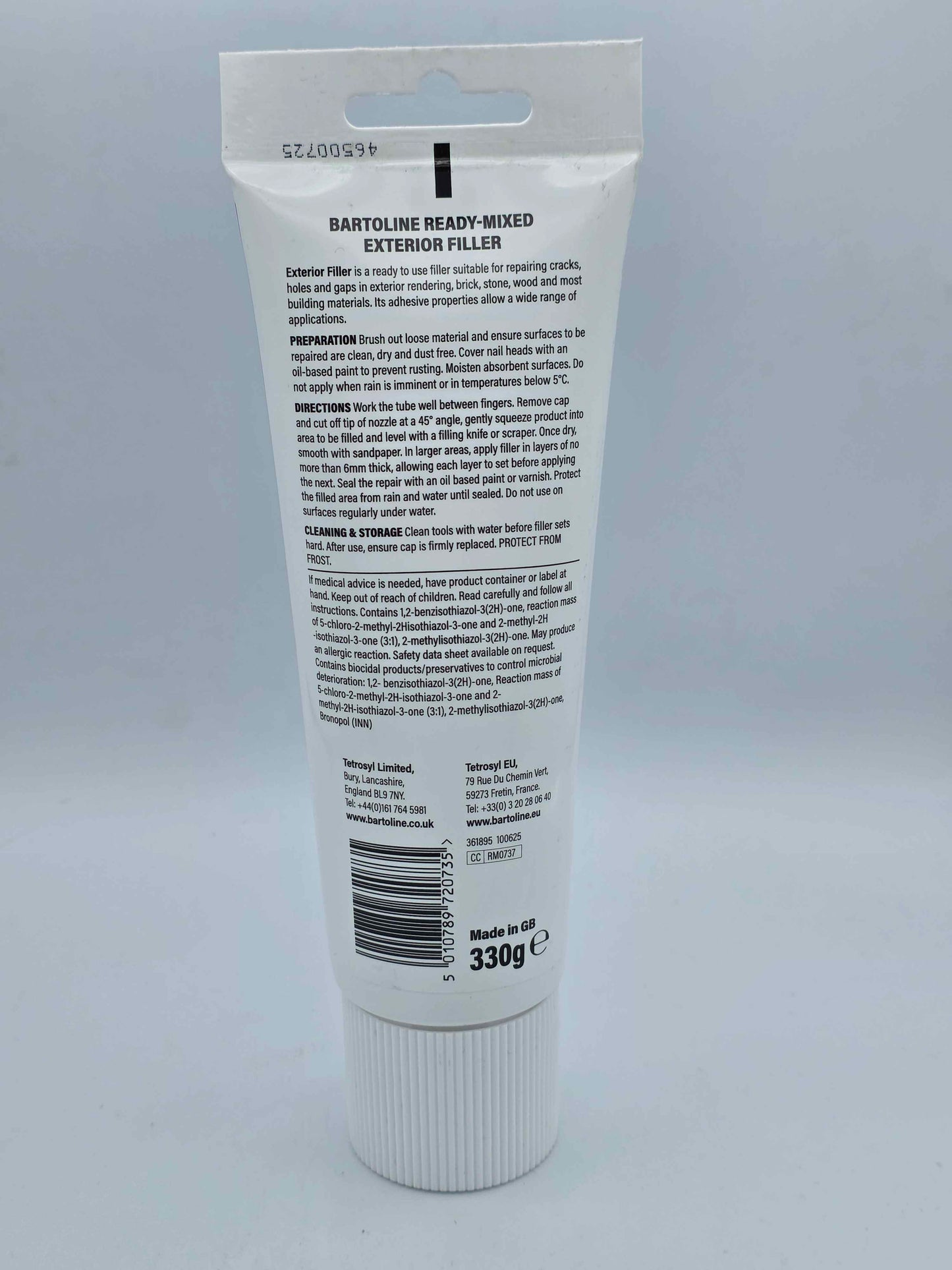 Bartoline Ready Mixed Exterior Filler Tube 330g – Weather-Resistant, No Shrinkage, Easy Application – Ideal for Outdoor Repairs