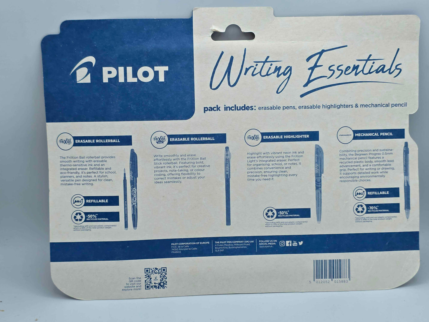Pilot Writing Essentials Complete 12 Pack Erasable Pens, Highlighters & Pencil