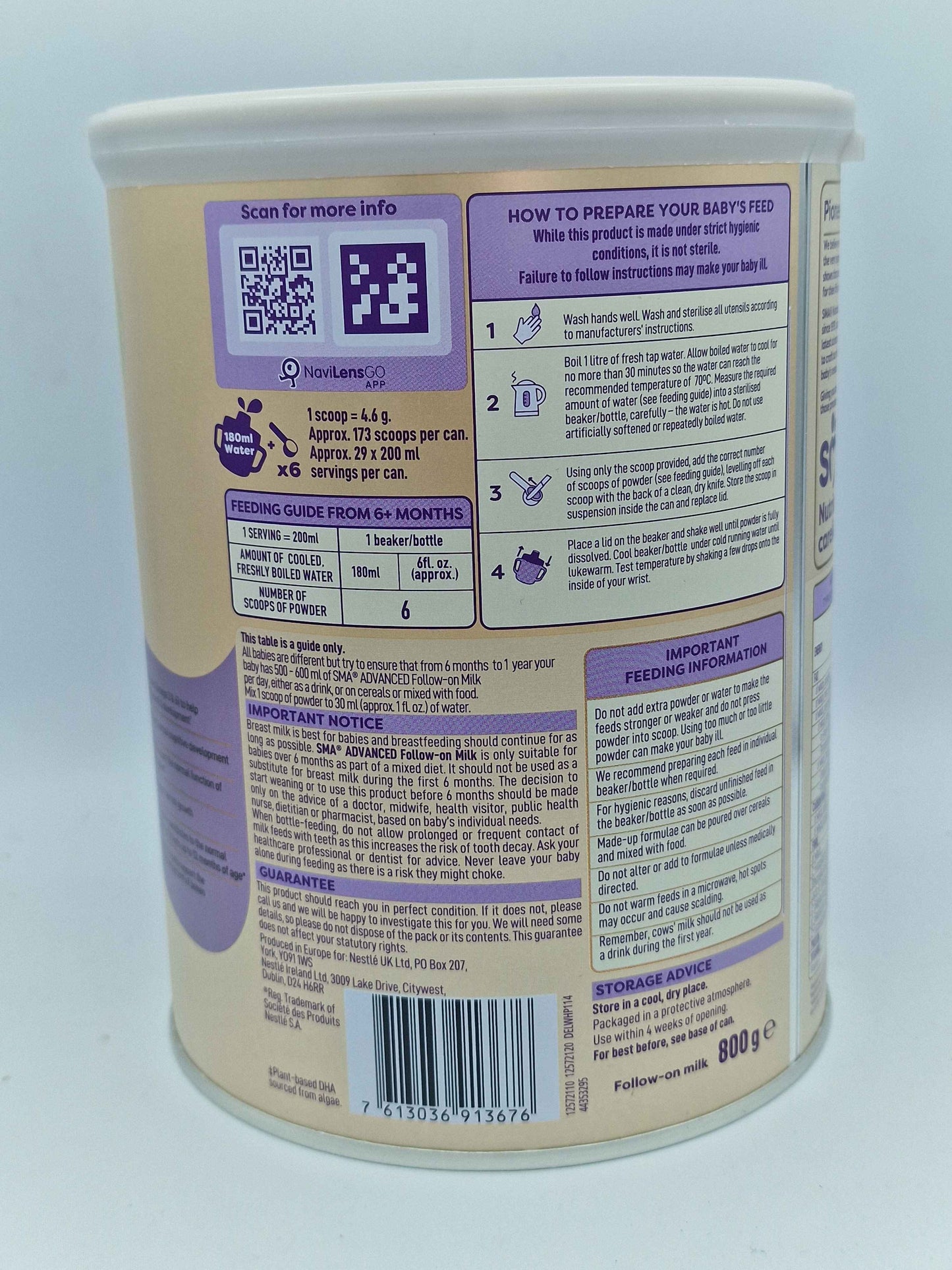 SMA ADVANCED Follow-on Baby Milk Powder Formula 6-12 months 800G