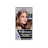 L'Oreal Paris Permanent Hair Dye, Preference 7.1 Ash Blonde, 100% Grey Coverage, Long Lasting, Luminous Hair Colour with Anti-Brass Purple Mask, Luminous Reflects, Pack of 1