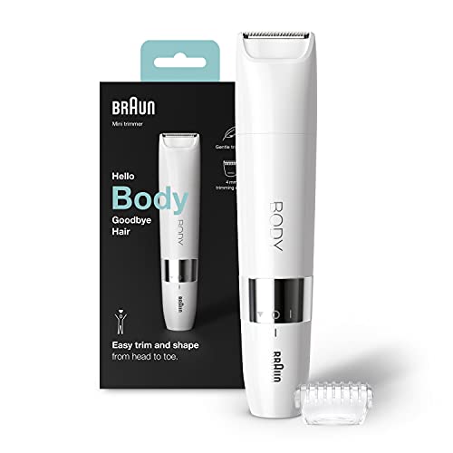 Braun Body Mini Trimmer, Gentle Body Hair Removal, Precision Trimmer, Wet & Dry, 100% Waterproof, BS1000, White