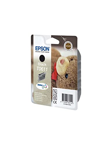 Epson T0611, Print Cartridge, 1 x Pigmented Black, 250 Pages, Blister with RF Alarm, Genuine