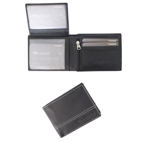 Guinnessยฎ Leather Wallet for Men โ RFID Blocking Bifold with Zipped Pocket, ID Window & Card Holder