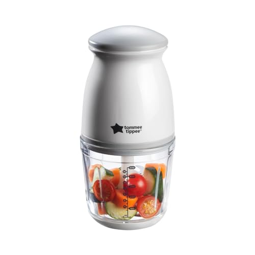 Tommee Tippee Quick-Chop Mini Baby Food Blender and Chopper for All Stages of Weaning, Durable Glass Bowl and Stainless Steel Blades, 500ml Capacity, 200W Motor, White and Clear