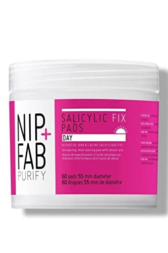 Nip + Fab Salicylic Acid Fix Day Pads for Face with Aloe Vera, Exfoliating Facial Pad BHA Exfoliant for Skin Hydration Acne Breakouts Refining Pores Oil Control, 60 Pads, 80ml