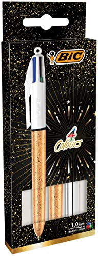 BIC 4 Colours Ball Pens Medium Point (1.0 mm) - Assorted Barrel Colours (Gold Frozen Textured and Silver), Pack of 3, 992580