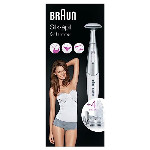 Braun Silk-�pil Bikini Styler, 3-in-1 Precision Bikini Trimmer with Precision Head, Bikini Shaping Head & 2 Trimming Combs, FG1100, White