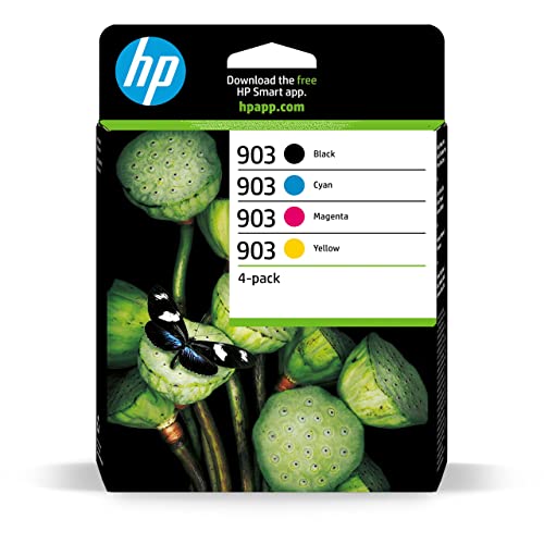 HP 6ZC73AE 903 Original Ink Cartridges, Black/Cyan/Magenta/Yellow, Multipack, 4 Count (Pack of 1), Packaging May Vary