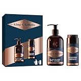 King C. Gillette Men's Beard Care & Grooming Gift Set, 3-in-1 Beard, Face & Hair Wash 350ml, Face & Stubble Moisturiser 100ml, Daily Beard Care Kit with Sandalwood, Cedar Scent, Gift for Men