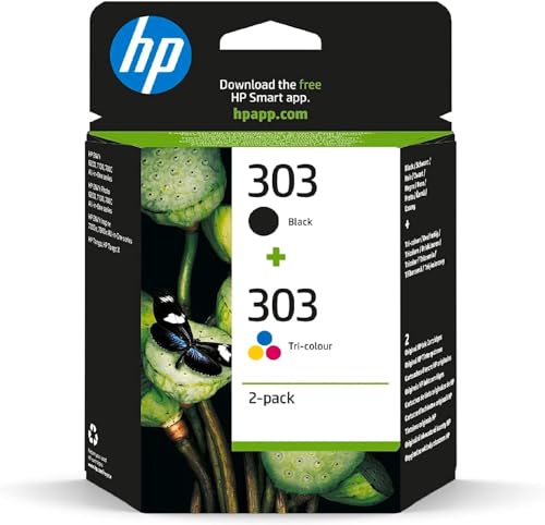 HP 303 (3YM92AE) Original Printer Cartridges 2 Count (Pack of 1) (1xblack, 1xcolor) for HP ENVY 6200, 7100, 7134,7220e,7221e,7224e,7800,7900e Tango Printer.Black - 1X 200 pg|Tri-color - 1 x 165 pg