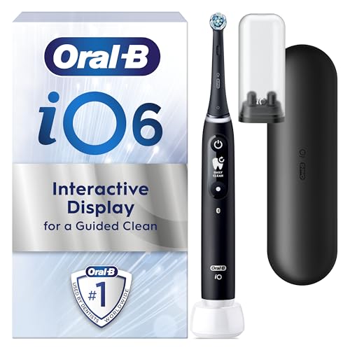 Oral-B iO6 Electric Toothbrushes For Adults, 1 Toothbrush Head, 5 Modes with Teeth Whitening, UK 2 Pin Plug, Black Lava, Travel Case Colour May Vary