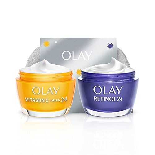 Olay Moisturiser Gift Bag, Womens Skin Care Gift Sets & Kits, Vitamin C + AHA 24 Face Cream 50ml & Retinol 24 Night Cream 50ml for Bright & Smooth Skin