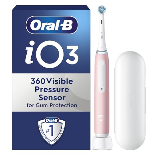 Oral-B iO3 Electric Toothbrushes Adults, 1 Toothbrush Head & Travel Case, 3 Modes with Teeth Whitening, 2 Pin EU Plug, Pink