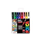 Posca Pens PC-3M Fine Acrylic Coloured Permanent Paint Markers for Adults. Perfect for Colouring, Fabric, Graffiti, Watercolour, Outline Drawing, Window and Glass Art. 8 Pack
