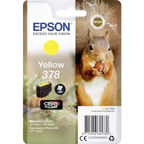 Epson 378 Yellow Squirrel Genuine, Claria Photo HD Ink Cartridge, Amazon Dash Replenishment Ready, Standard Capacity