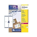 Avery JamFREE, Printable, Parcel Labels, Customisable, 139 x 99.1 mm, White, 4 per Sheet, 400 Blank Labels per Pack (L7169-100)