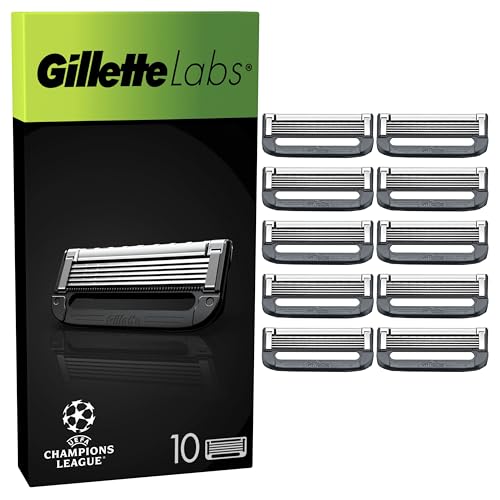 Gillette Labs Men's Razor Blades, 10 Shaving Blade Refills, Heated Razor Blades Men with Exfoliating Bar, Compatible with Labs Razors for Men