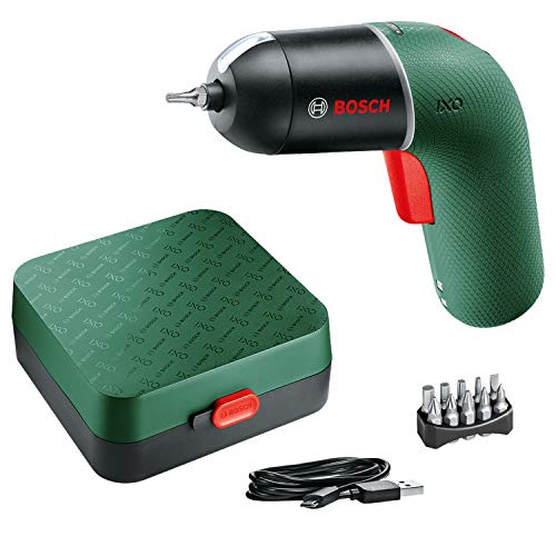 Bosch Cordless Screwdriver IXO (6th Generation, Green, Variable Speed Control, Rechargeable with Micro USB-Cable, in Storage case), Ixo Basic, 6th Gen