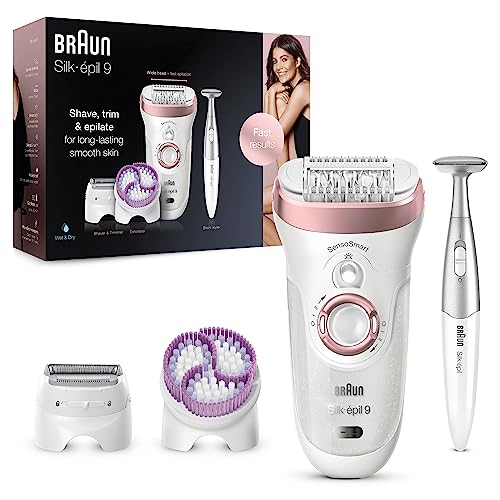 Braun Silk-épil 9 Epilator for Long-Lasting Hair Removal with Electric Shaver & Trimmer, Bikini Trimmer & Exfoliator, 100% Waterproof, UK 2 Pin Plug, 9-980, Rose Gold