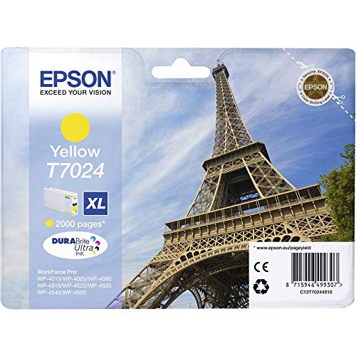 Epson T7024 Eiffel Yellow Genuine, XL High Yield Ink Cartridge DuraBrite Ultra