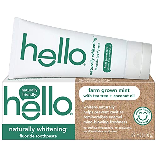 Hello Naturally Whitening Fluoride Toothpaste - Vegan, Peroxide Free, Natural Farm Grown Mint Flavour 82 ml