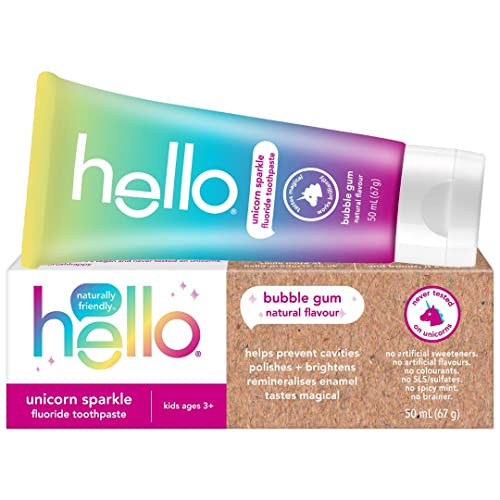 Hello Unicorn Sparkle Fluoride Kids Toothpaste, Natural Bubble Gum Flavour, Vegan, 50 ml