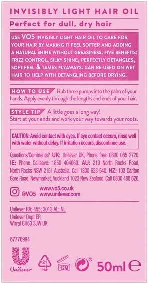VO5 Invisibly Light Hair Oil 50ml