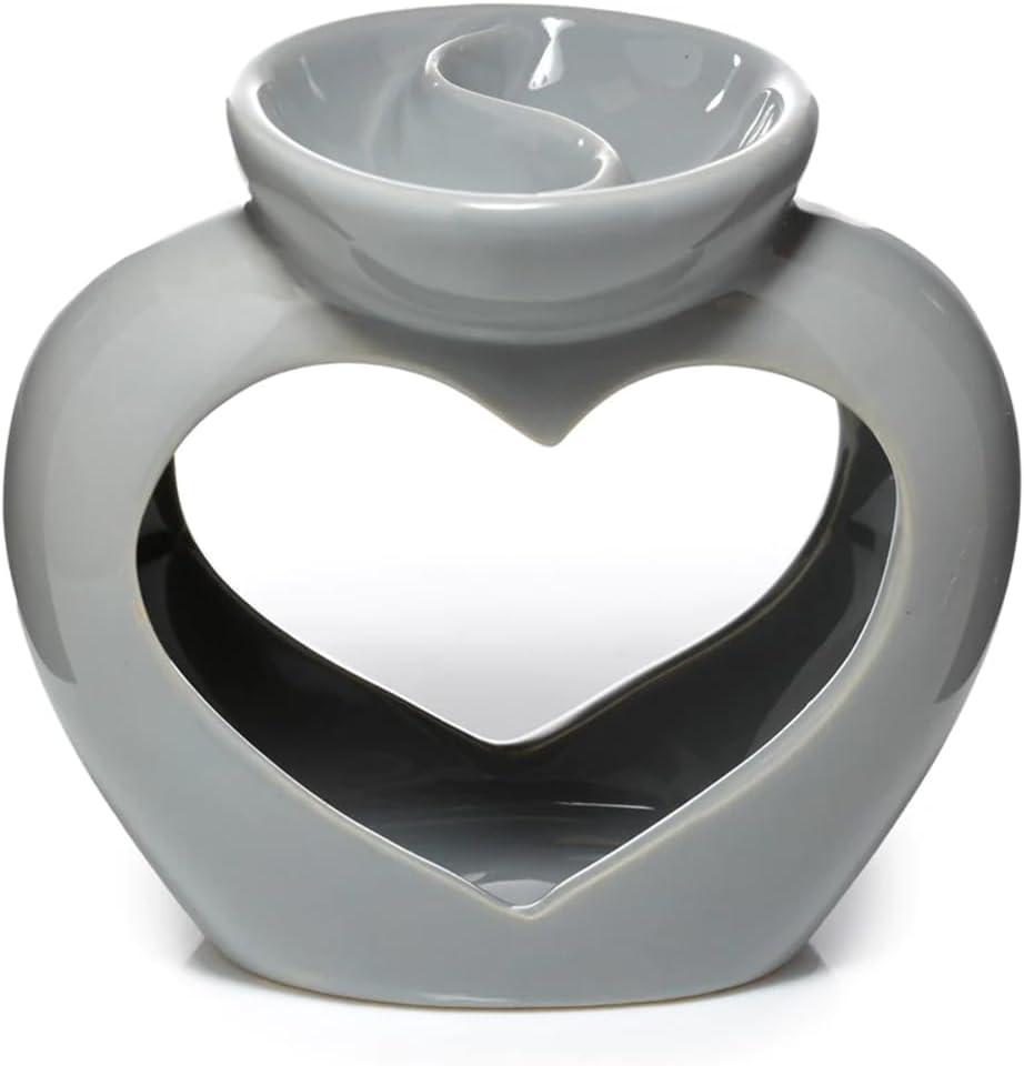 Grey Ceramic Heart Shaped Double Dish Oil & Wax Melt Burner