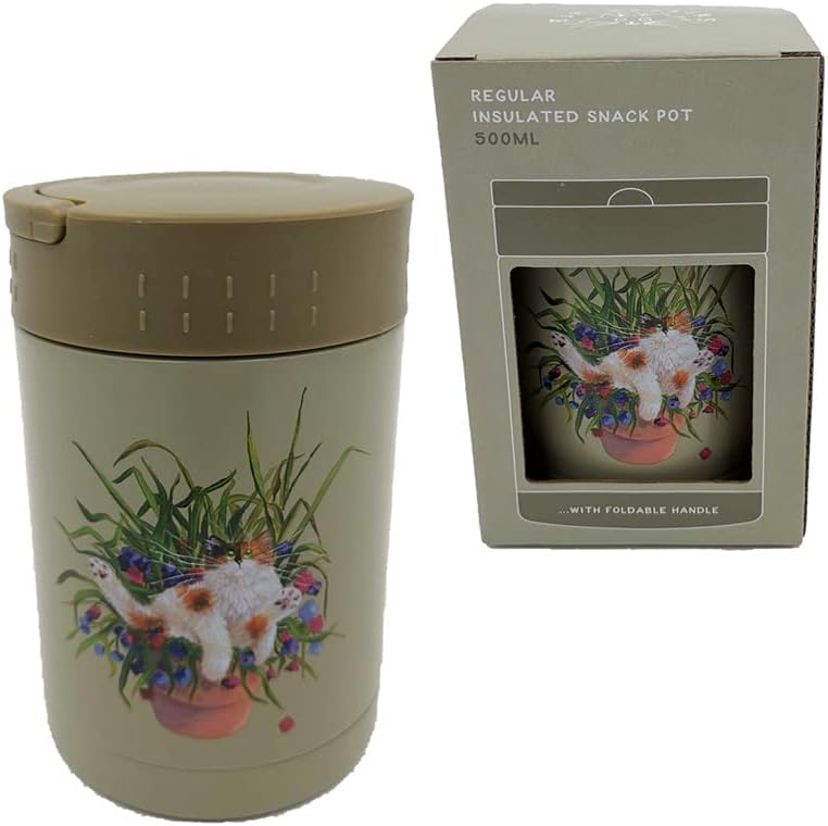 Kim Haskins Cat in Plant Pot Hot & Cold Thermal Insulated Lunch Pot