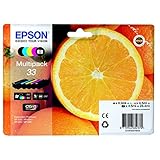 Epson Ink Cartridges, Claria" Premium Ink, 33, Oranges, Multipack, 1 x 6.4 ml Black, 1 x 4.5 ml Yellow, 1 x 4.5 ml Photo Black, 1 x 4.5 ml Cyan, 1 x 4.5 ml Magenta, Standard, RF+AM