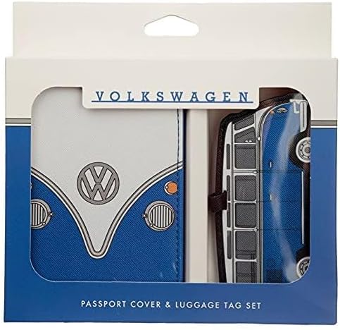 Volkswagen VW T1 Camper Bus Blue Passport Holder and Luggage Tag Set