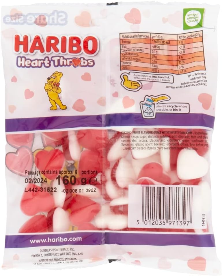 Haribo Heart Throbs Sweets Sharing Bag 160g