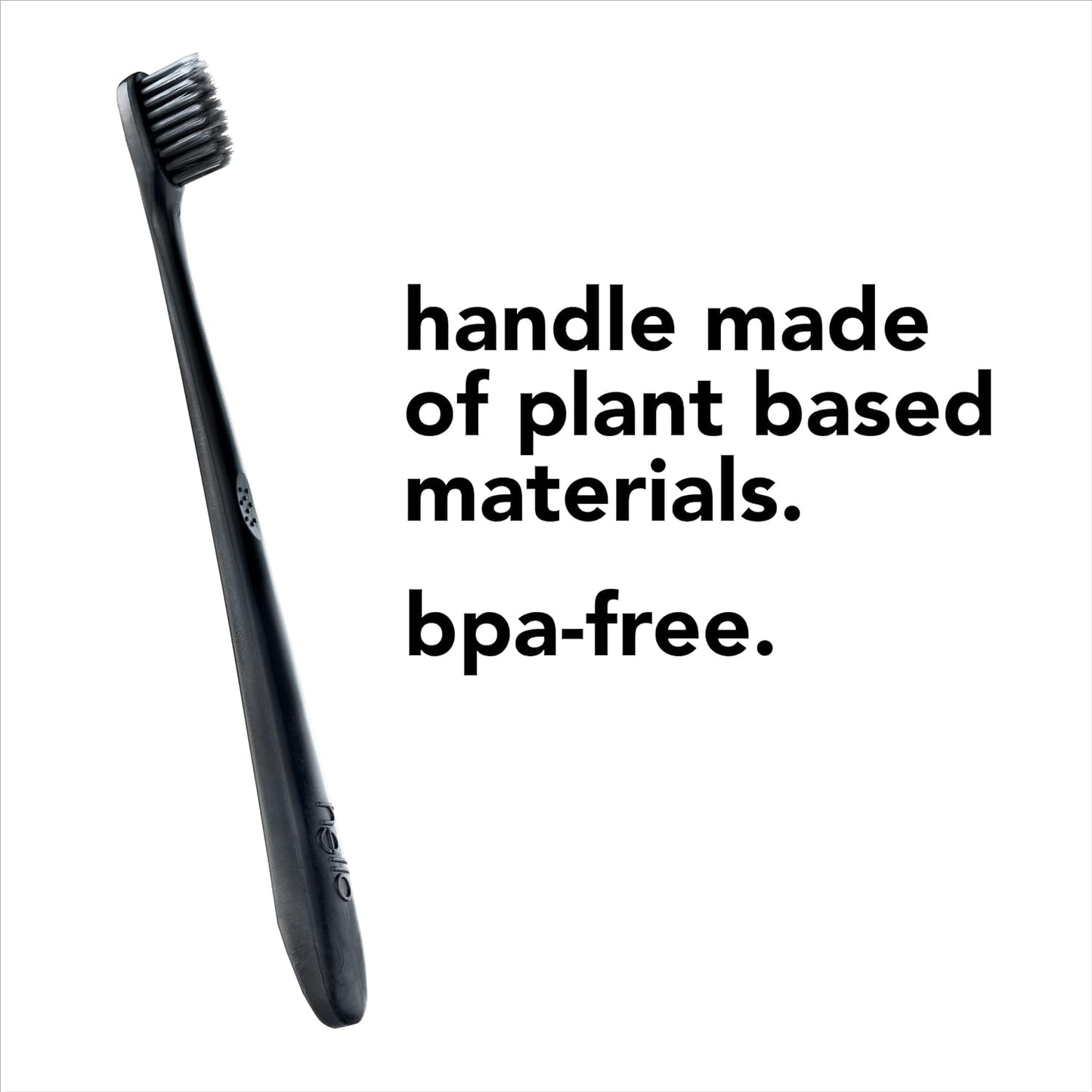 Hello Soft Manual Toothbrush, Charcoal Infused bristles, BPA-Free, Plant-Based Handle - Black