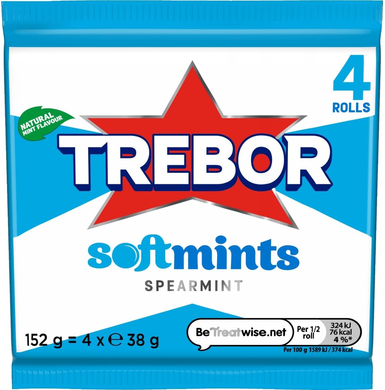 Trebor Softmints Spearmint Flavour Mint Sweets, 4 Pack Rolls, 152 g (Pack of 1)