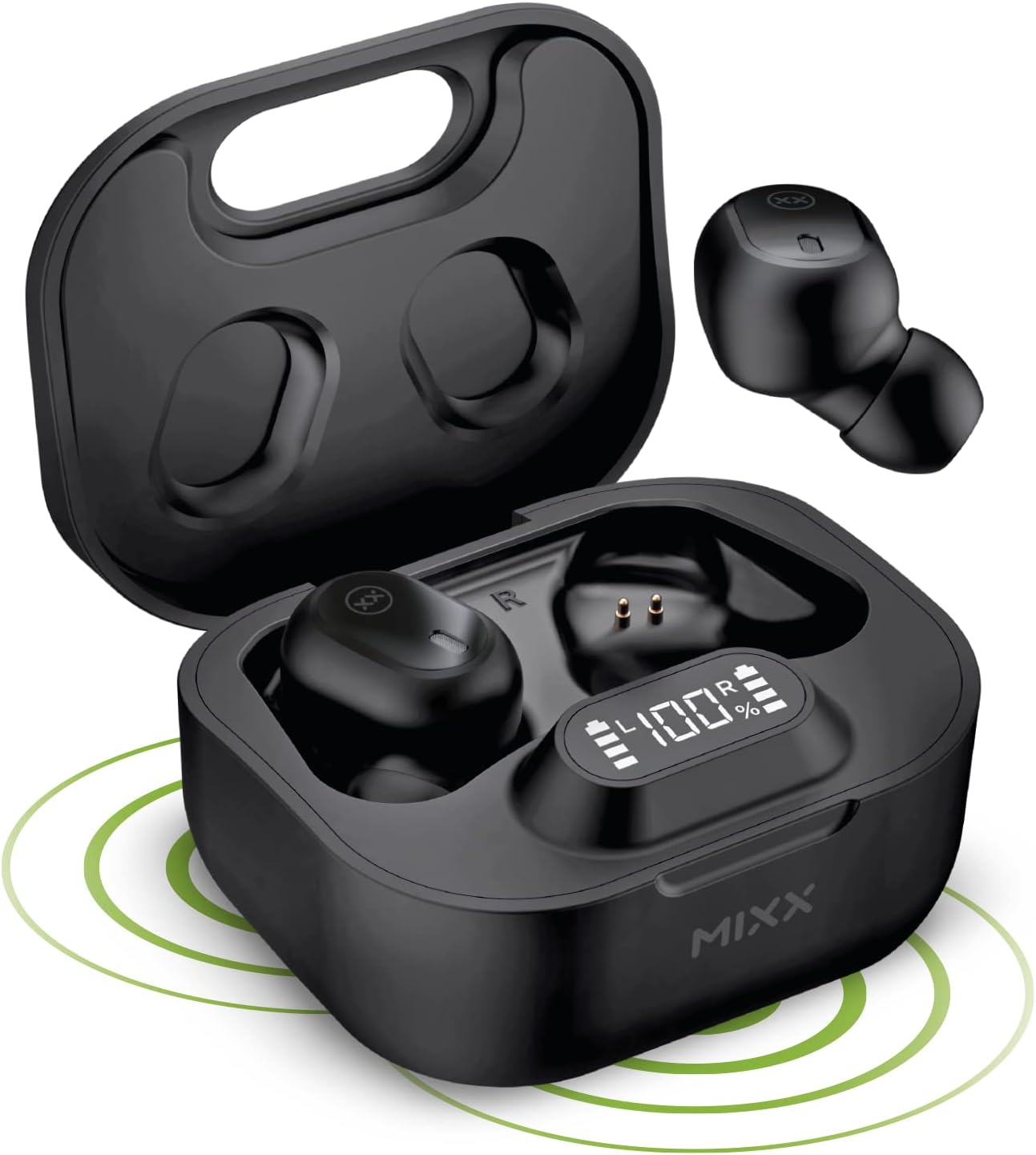 MIXX StreamBuds Dots - TWS, true wireless earbuds, Bluetooth in Ear Headphones for Music and calls -wireless charge case, 3 EQs -Music, Bass Boost and voice - Up to 28 hours playtime (Black)