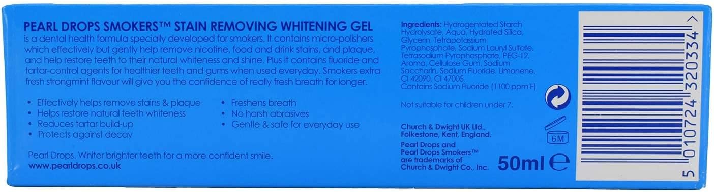 Pearl Drops Smokers Stain Removing Whitening Gel, 50ml