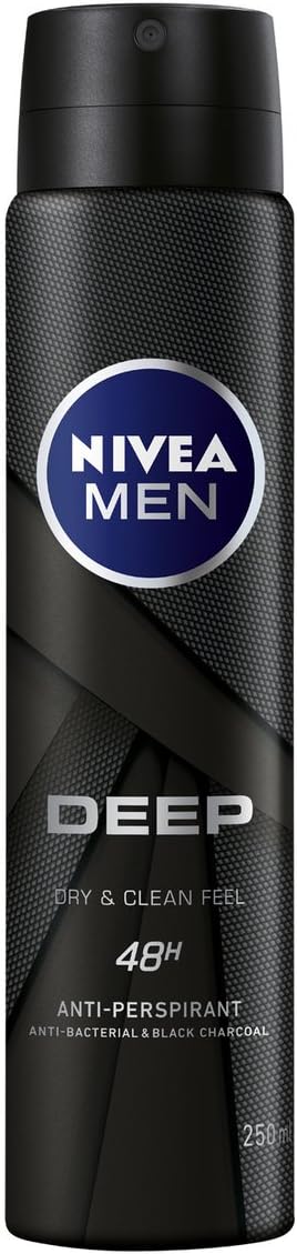 NIVEA MEN Deep Clean Black Charcoal Male Anti-Perspirant Spray, 250 ml