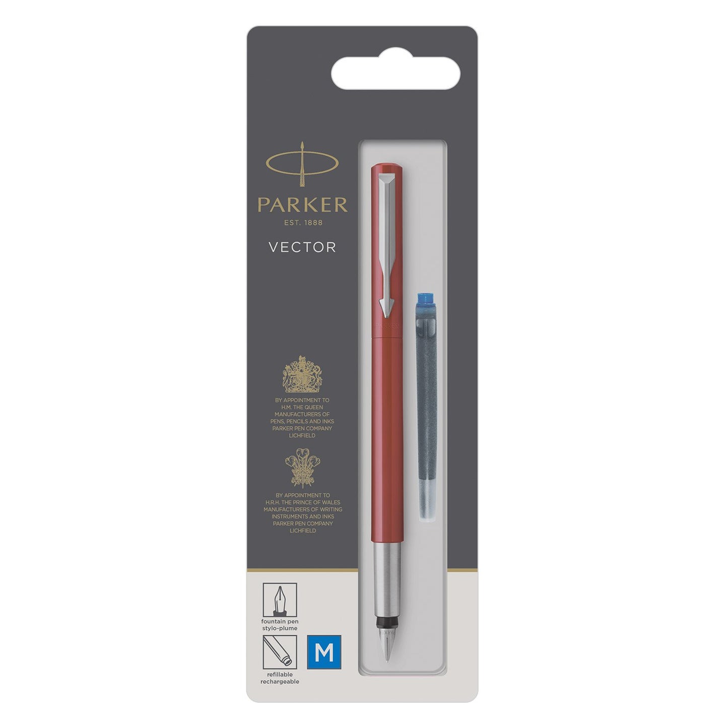 Parker Vector Rollerball Pen Red with Chrome Trim Medium Point Blue Ink