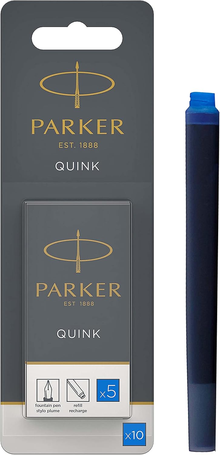 Parker Fountain Pen Ink Refill Cartridges Washable Blue QUINK Ink 10PK