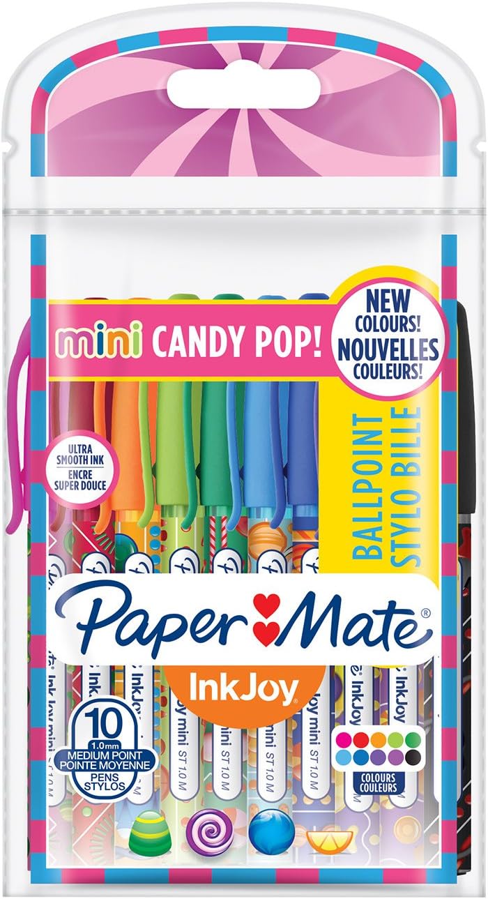 Paper Mate InkJoy Mini Ballpoint Pens | Retractable Medium Point (1.0mm) | Candy Pop Wraps | 10 Count