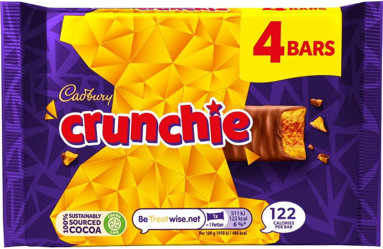 Cadbury Crunchie Chocolate Bar, 4 X 32g