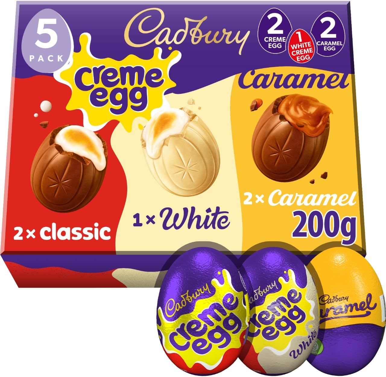 Cadbury Mixed White Chocolate, Caramel Creme Easter Egg 5 Pack