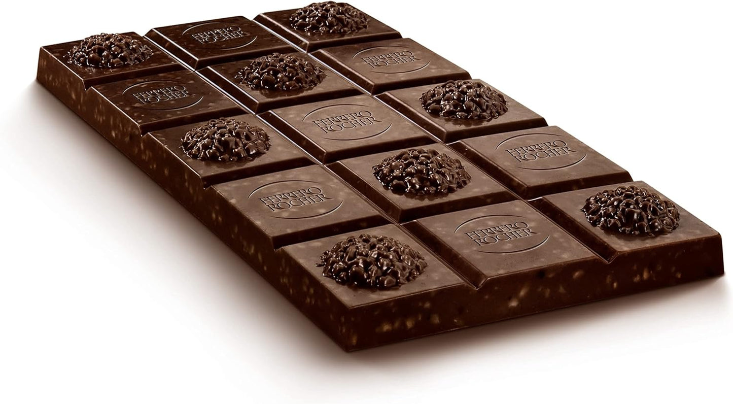 Ferrero Rocher Dark Chocolate and Hazelnut Bar, Chocolate Bars, 55 Percent Dark Chocolate with Crunchy Whole Hazelnut and Cocoa Filling 90g