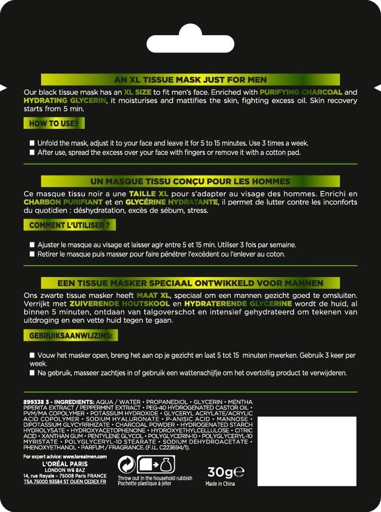 L'Oreal Paris Face Mask, Black, 30 g