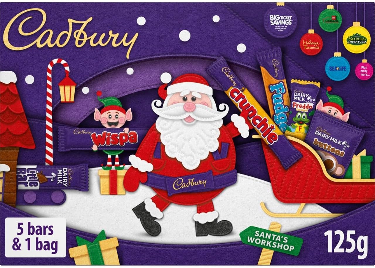 Cadbury Festive Chocolate Selection Box, Perfect Stocking Filler Gift, Includes 5 Bars & 1 Bag, 125 g
