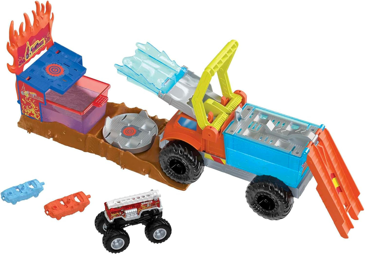 Hot Wheels Monster Trucks Arena Smashers Color Shifters 5-Alarm Rescue with 1 Color Shifter Monster Truck, 2 Crushable Cars and 1 Detachable Semi Rig
