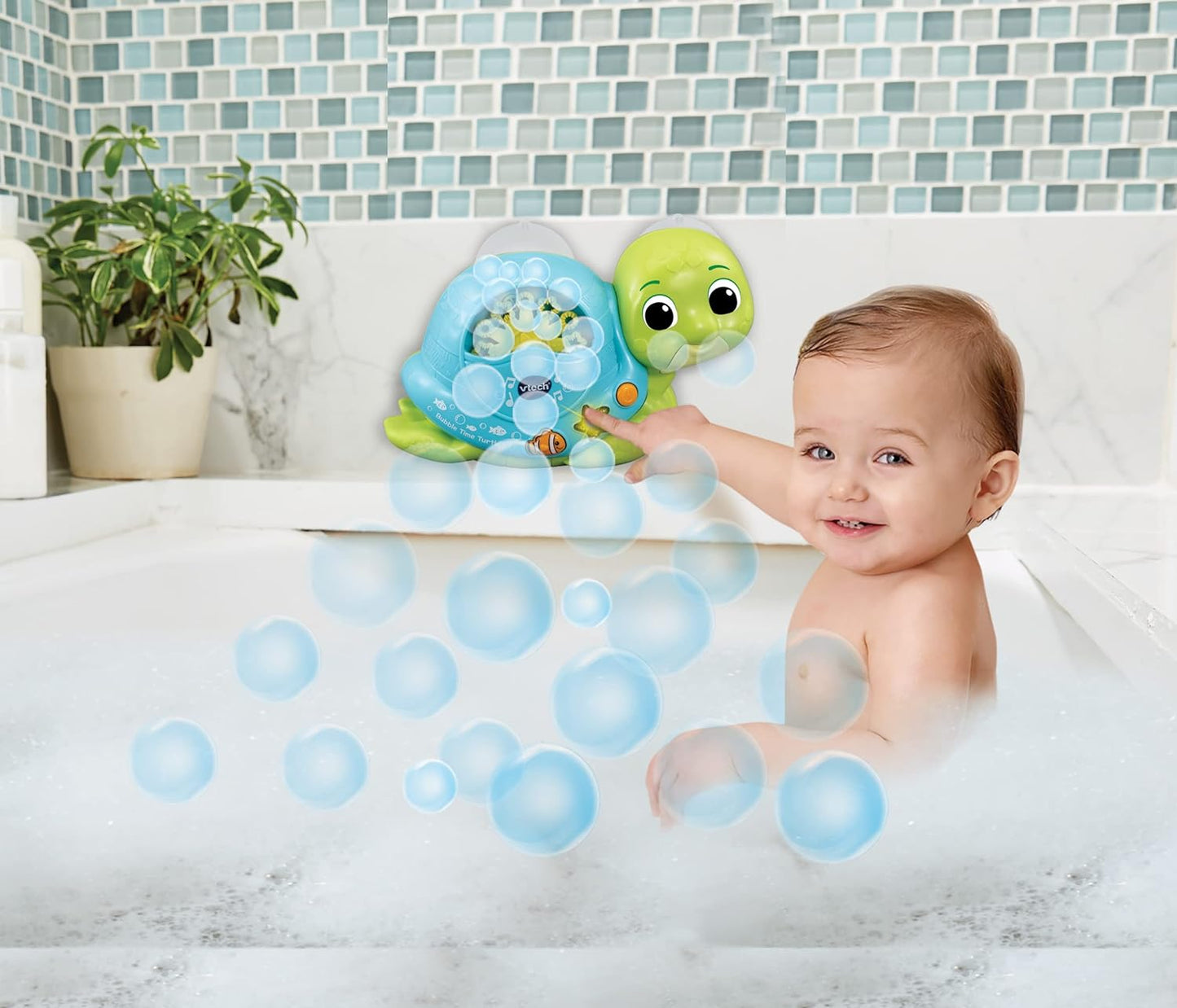 VTech Bubble Time Turtle, Bath Toy for 1 Year Olds, Sensory Bathtub Bubble Maker, Lights & Music