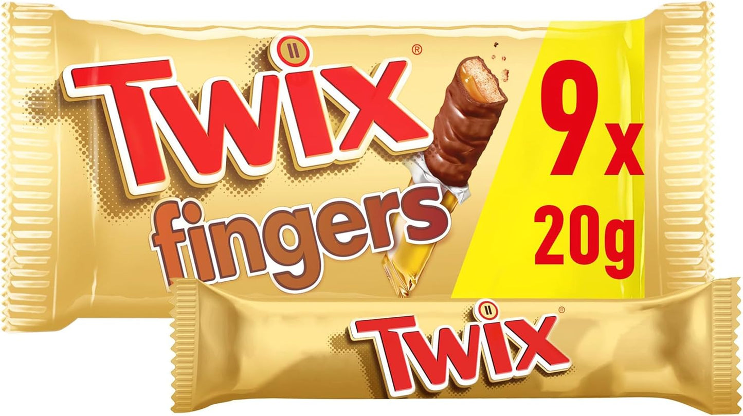 Twix Caramel & Milk Chocolate Fingers Biscuit Snack Bars Multipack 9x20g