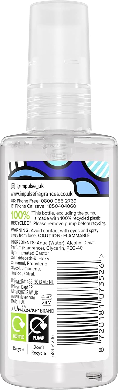 Impulse Wild Waves made with 100% PCR plastic Body Mist 100ml