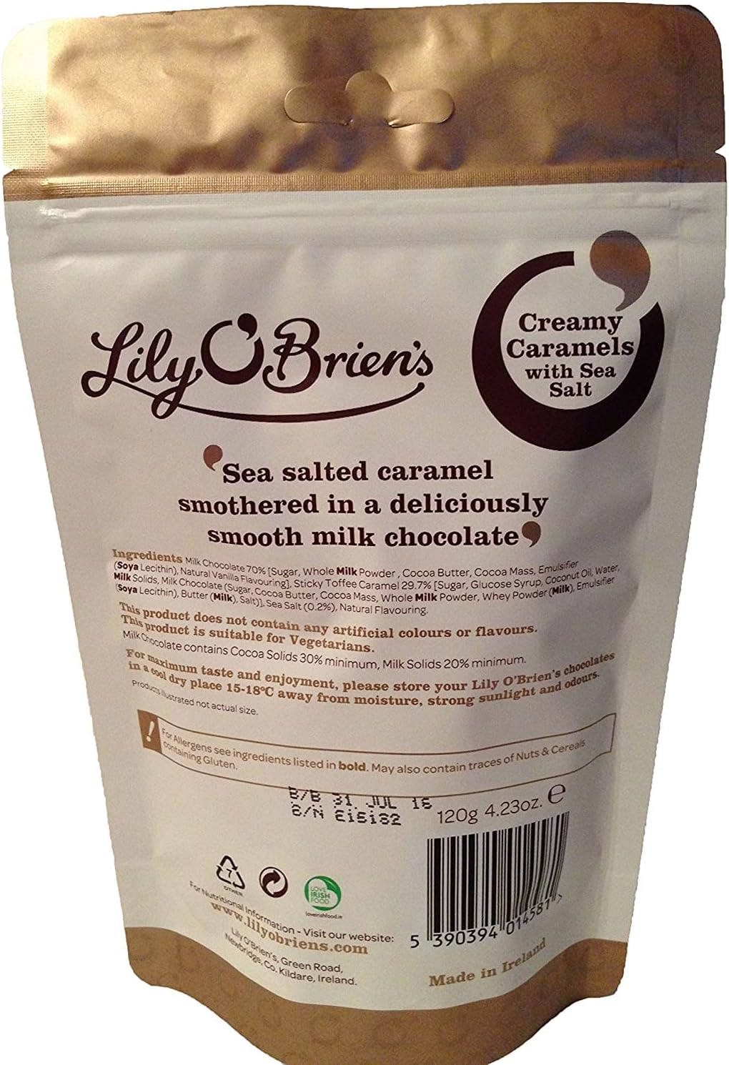 Lily O'Briens Creamy Caramels with Sea Salt, 100g